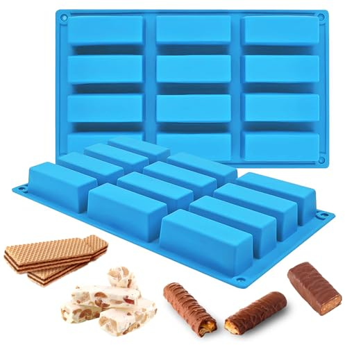 2 Stk Silikonform Riegel 12 Löcher Müsliriegel Form Silikonform Rechteckig | Große Müsliriegel Backform Energieriegel Silikon Form Geeignet für Müsliriegel,Schokolade,Pudding, Brownie und Seife
