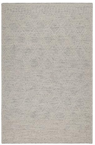 Wecon Home Handgewebt Teppich von Esprit - Premium Schurwolle mit gewalktem Rautenmuster - Ideal für Moderne Einrichtungen - Ivy (140 x 200 cm, hellgrau)