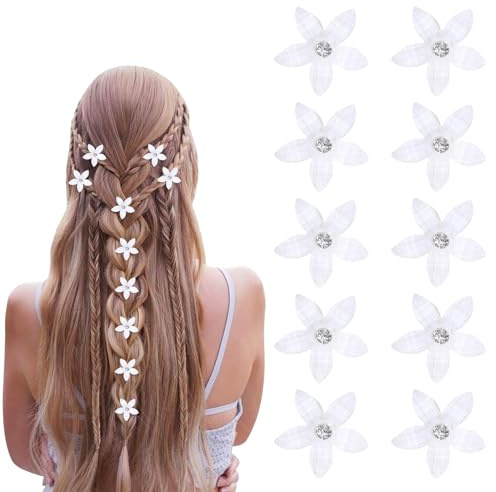 Feliciay 10 Stück Kleine Blumen-Haarspangen,Mini Blumen Haarklammer,Kleine Diamant Haarspangen,Braut-Haarspangen für Mädchen,Hochzeit Brautschmuck Braut Haarschmuck Haarklammer(Weiß)