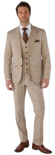 Traje de 3 piezas para hombre, color beige, ajuste a medida, verano, boda