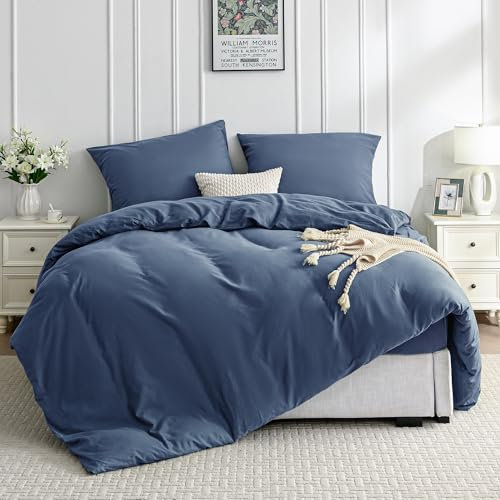 JELLYMONI Bettwäsche 200x200 Baumwolle Bettwäsche-Sets Blau Oeko-Tex 100% Gewaschene Baumwolle Bettbezug mit Reißverschluss und 2 Kissenbezüge 80X80 mit Umschlag Weich 3-Teilige Bettwäsche