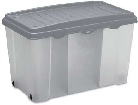 CASARIA® Caja Almacenaje 120L Plástico Ruedas Contenedor XXL Apilable Organizador Multiuso Tapa Libre BPA Transparente Juguetes Ropa Mudanza Gris