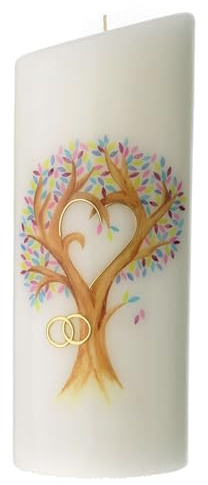 Holyart Altar- und Osterkerzen, Dauerkerzen: Hochzeitskerze mit Baum des Lebens und bunten Blättern, 230x90 mm