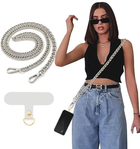 KBRPEY Catena Metallica Tracolla Smartphone Argento Cordino Cellulare Cinturino Regolabile Custodia Telefono Accessorio