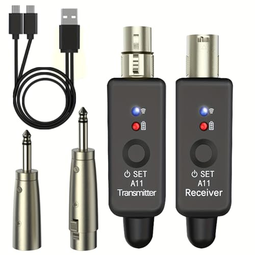 INGPARTNER A11 2.4GHz Wireless Microphone Transmitter Receiver 4 Channels Plug-on XLR Mic Adapter Wireless Mic System for Dynamic/Condenser Mics, Audio Mixer, DSLR Camera,PA System (1TX + 1RX)