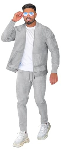 DONYKARRY Men's Tracksuits 2 Pieces Baseball Collar Sports Shir Sweatsuit Sets Lightweight Workout Top & Bottom Sets Sports Jogging Suit Set Trendy Jacket Suit Summer Outfits(Grey,L)