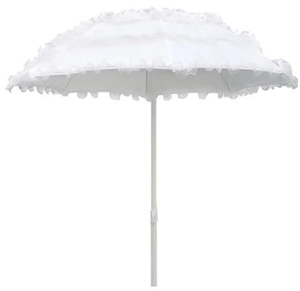Parasol de plage, parasol de balcon romantique, parasol de jardin, tissu en polyester blanc épais, imperméable et protection solaire, mât de parapluie en métal de 32 mm, réglable en hauteur, pliable,