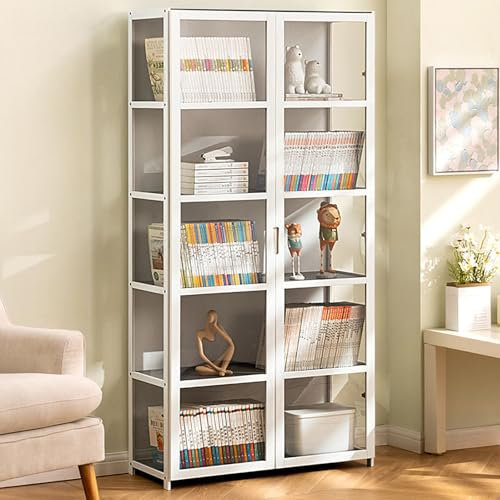 Pounjsd bücherregal glastüren, vitrine Weiß 62×33×162cm, Vitrinenschrank Eckvitrine Glasvitrine Standvitrine, Stehend Sammlervitrine, glasvitrine vitrine, Curio-Schrank, Doppeltür 5F/62cm