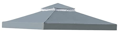 10x10FT Double Tier Waterproof Gazebo Canopy Top for Outdoor Patio Garden Pavilion Light Grey with Air Vent for Grill Shelter Replacement Cover and UV Protection