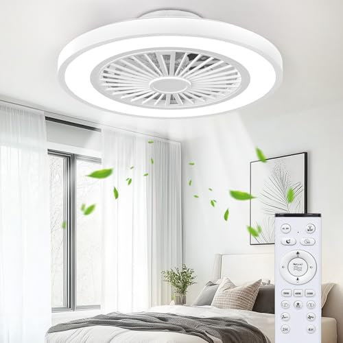Ateroll Ventilador de Techo con Luz y Mando a Distancia, Ø54CM Ventilador Silencioso, 6 Velocidad del Viento ajustable con Control Remoto, Temporizador, Memoria de Luz, Modo Verano & Invierno