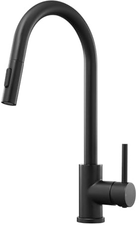 YardMonet Kitchen Tap with Pull Out Spray, Kitchen Sink Taps 1 Hole, High Arc Swivel 360 with 2 Spray Mode Kitchen Faucet (Matte Black)