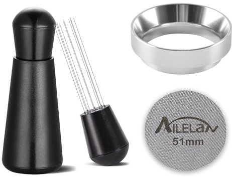 51mm Dosing Funnel, Coffee Distributor Needle Magnetic Portafilter Funnel 51mm with Puck Screen, Espresso Coffee Dosing Ring Coffee Machine Accessories for Barista, Home, Cafe
