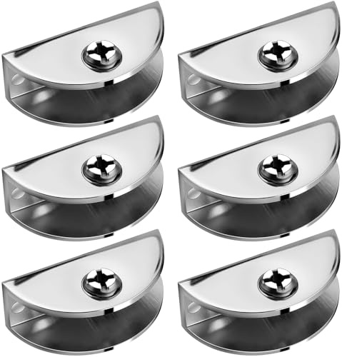 TXXATX 6 Pcs Glass Shelf Brackets Adjustable Glass Shelf Supports Clamps Zinc Alloy Adaptive 8-12 mm Thickness Panels Wall Mounted for Cabinet Bathroom Office Hotel Kitchen Floating Display Shelves