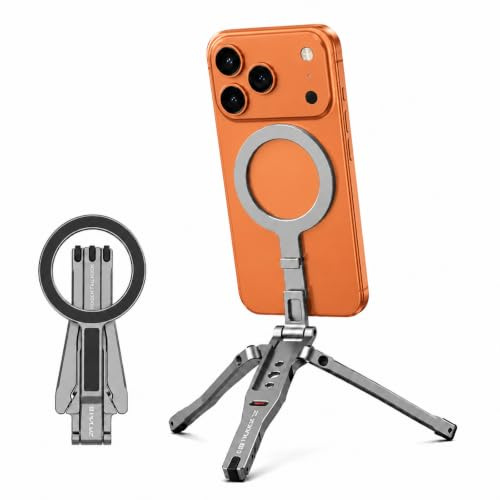 PULUZ Maglock Phone Stand, Mag Safe Tripod Stand with Hidden Hook | Foldable Tripod Holder with Cold Shoe Extension for iPhone 17/16/15/14/13/12 Plus Pro Max