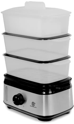 SUPERLEX Food Steamer, 3-Tier Electric Vegetable Steamer, 9L, 950W | Stackable Baskets, Rice Bowl, 60 Min Timer, Compact Storage, Healthy Cooking for Rice, Fish, Meat & Dumplings