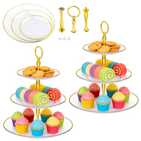 3 Alzate a 3 Ripiani, 24,8 x 34 cm, Supporto per Torte a 3 Piani