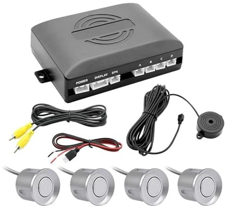 Système De Radar De Recul Capteurs Radar Recul Arrière CVBS pour Voiture Moniteur Stationnement Vidéo Avertisseur Sonore Affichage Image Alerte 4(Argent)