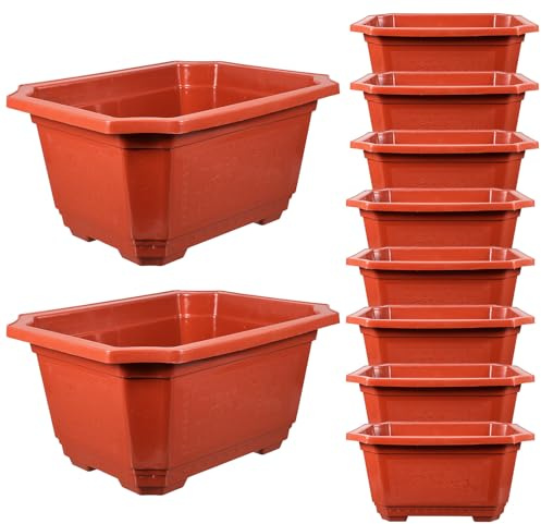 Tofficu Vaso Bonsai Rettangolare in Plastica Ispessita 10 Pezzi | Piante Grasse e Piante, Uso in Giardino, Stile Classico Elegante, Struttura Leggera