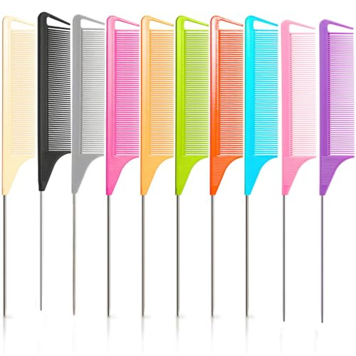 10pcs Rat Tail Combs Set,Salon Hair Stylists Metal Fine Tooth Combs Parting Combs for Hair Teasing and Braiding,Women GirlStyling Combs for