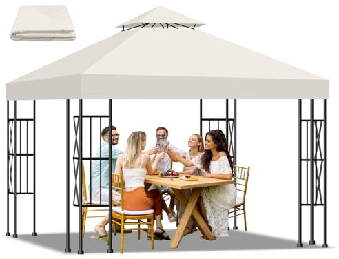 Qdreclod Toldo Recambio Pergola 3x3 m, Techo de Repuesto con Ventilación para Cenador de Jardín, Cubierta Amovible Lona Impermeable con Protección UV para Barbacoa, Bodas, Fiestas y Camping(Beige)