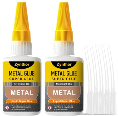 Zynthor Metal Glue 60g(2 x 30g), Extra Strong Super Glue for Metal | Clear Waterproof Adhesive with Anti-Clog Cap and 10 Precision Tips for Aluminium, Steel, Stainless Steel and Jewellery
