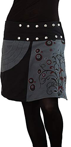 PUREWONDER Damen Wickelrock Baumwolle Rock mit Tasche sk175 Grau Einheitsgröße Verstellbar