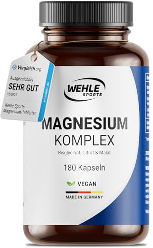 Magnesium hochdosiert 2250 mg pro Tagesdosis - 3-Fach Komplex mit: Magnesiumbisglycinat, Magnesiumcitrat, malat, hochdosiert, vegan (180 Kapseln) - Verpackung kann variieren