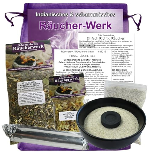 Räucher-Set 7-TLG mit Weihrauch & Myrrhe zum 10 x räuchern und Ausräuchern NEGATIVER Energien [HAUSREINIGUNG]; RÄUCHERSCHALE, RÄUCHERKOHLE, ZUBEHÖR, Anleitung SOFORT RICHTIG RÄUCHERN 81212-S