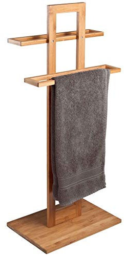 Bakaji Porta Asciugamani Da Terra a Piantana in Legno di Bambu' Portasciugamani Bagno Base Rettangolare Colore Bamboo Naturale (40 x 25 x 85 cm)