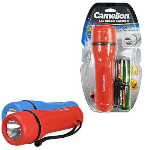 Lampe de poche Camelion en caoutchouc avec 2x piles D R20 - Blue