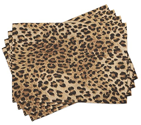 ABAKUHAUS Leopard-Druck Platzmatten, Wildtierhaut, Waschbare Stoff Esszimmer Küche Tischdekorations Digitaldruck, Pastellbraun