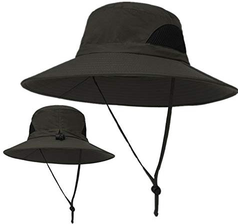 ZZDH Sonnenhut Männer Frauen Sonnenhut wasserdicht faltbar atmungsaktiver Hut zum Wandern Angeln Strand UV-Schutzhut Herren Damen Sommer Hut (Color : Schwarz, Size : 54-60 cm)