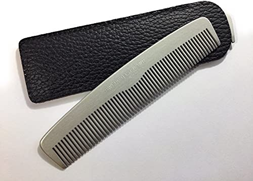 Swedish Crown Profi-Bartkamm mit Echt-Leder-Etui Aluminium-Kamm 13 cm (antistatisch) Metallkamm gleichmäßige Zahnung (2200-A-ET)