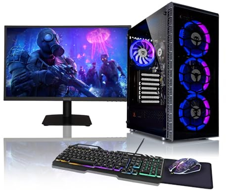 BEASTCOM Q3 Essential Gaming PC, AMD Ryzen 3 4X 4.00GHz, Grafica 4K Vega 6 core, 256GB SSD +1TB, 16GB RAM, Monitor LED 24 + tastiera + mouse + tappetino per mouse, WiFi, Windows 11 Pro