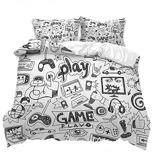Stillshine. Funda Nordica Cama 90/105/135/150 Juvenil Niños Niñas Game Player Gamepad Controlador Blanco Negro Microfibra Funda de Almohada 2/3 Piezas Juego De Cama (Color 1,Cama 80/90-150 x 220 cm)