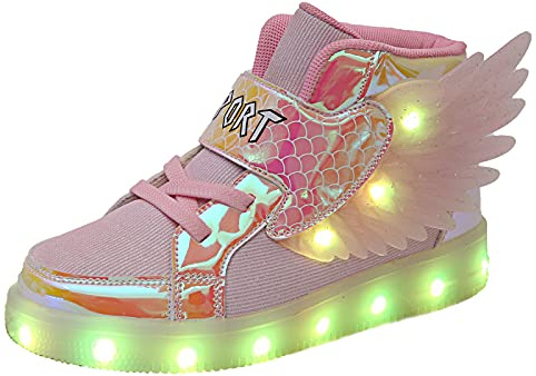 YUNICUS Wings Chaussures de sport lumineuses pour enfants filles LED Chaussures lumineuses Charge USB Chaussures lumineuses clignotantes Chaussures rétroéclairées Baskets hautes pour Halloween Noël