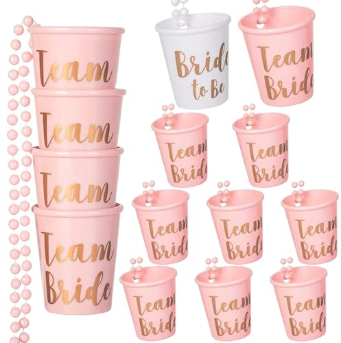 14 Stücke Braut Kunststoff Tassen Perlen,Team Braut und Braut Schnapsglaskette,Halskette Goldfolie,Braut Schnapsglas,für Junggesellenabschied Braut Party Halsketten,JGA Accessoires,Bachelorette Party