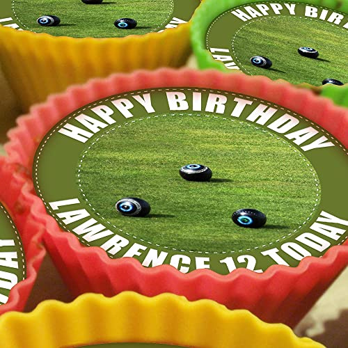 Lawn Bowls - 20 x 5cm Personalised Edible Cupcake Toppers on Premium Icing
