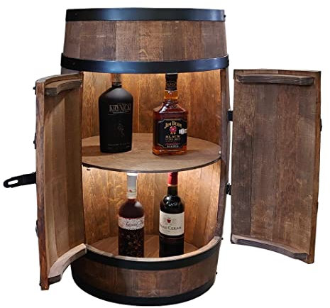 CREATIVE COOPER Weinregal Holz mit Tür mit LED - Alkoholschrank Flaschenregal Holz - Holzfass - Fassmöbel - Weinständer - Weinfass - Weinbar - Fass bar mit Tür - minibar 80 cm High (wenge)