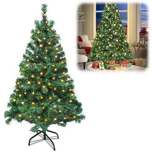 YUENFONG Albero di Natale artificiale da 180 cm con illuminazione a LED Albero artificiale in PVC con supporto a montaggio rapido per decorazioni natalizie