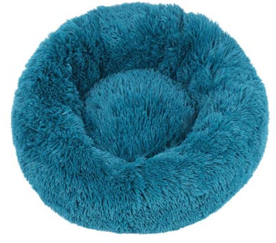 Zoomlie Plüsch-Donut-Hundebett für kleine, mittelgroße und große Hunde, beruhigendes Hundebett, Anti-Angst-Hundebett, weiches, bequemes Hundebett, waschbares Haustierbett (blau, 100 cm)