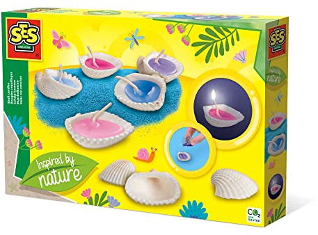 SES Creative 14033 - Muschelkerzen - Inspired by nature, Bastelpaket für Kinder, Kerzenwachs, das schmilzt und in die Muscheln gegossen wird, diverese Farben