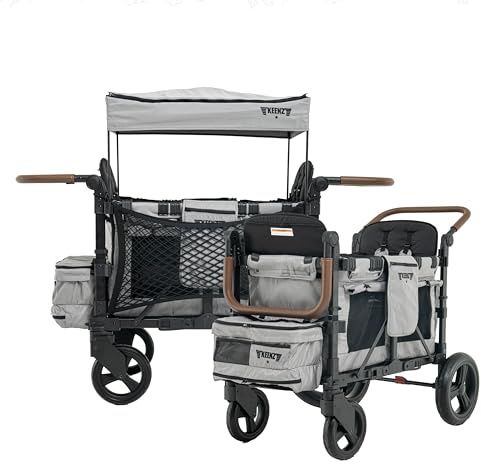 Keenz XC EVO - Luxury 2 Passenger Stroller Wagon for Kids | Foldable 2 Passenger Quad Seater with Adjustable Canopy | Gray