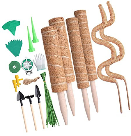 ＣＨＡＭＥＥＮ Moosstab Pflanzstab Kokos Rankhilfe Pflanzstab Monstera biegsame Pflanzenpfähle Moos Stick Set mit Pflanzenetikett Pflanzenbändern für Haus Garten Kletterpflanzen VerläNgerung