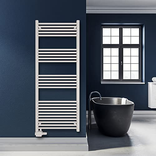 SHV Badheizkörper Pegasus mit Seitenanschluss in glänzendem Weiß - 600 x 1600 mm | Heizkörper für Badezimmer, Handtuchhalter für Wand im Bad, Handtuchheizkörper, Handtuchtrockner aus Stahl