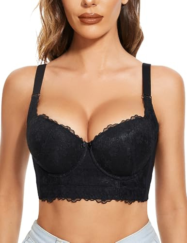 FallSweet Push Up Spitzen Bh damen Mit Bügel Grosse Grössen Bra Longline (Schwarz, 85E)