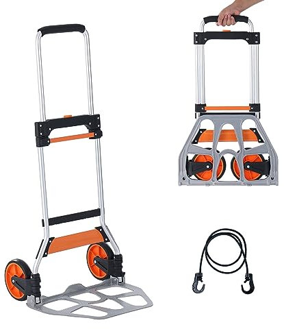 VEVOR Sackkarre Klappbar 125kg Transportkarre aus Aluminiumlegierung und Kunststoff Stapelkarre mit verstellbarem Griff 820-1105mm Faltbarer Trolley inkl. Bindeseil kompakte Größe zum Verstauen