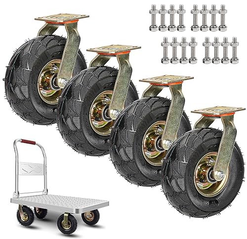 SAGIDAR 4 Stück Transportwagen Gummiräder, Geräuschlose Schwerlast Räder, Lenkrollen Ø 8Zoll/10Zoll, Industrierollen Schwerlast, Pannensichere, Tragkraft 200kg, Luftbereift Für Trolleys
