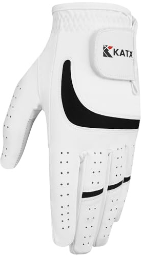 Katx Men's Full Finger Golf Glove Durable Premium Leather Left Hand Right All Weather Spann Glove Stratus Tech Golf Glove Non Slip Flexible Golfing (XL, Left)