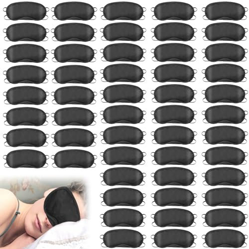 50 antifaz para dormir, antifaz para dormir, transpirable, suave, con bandas elásticas, gafas de dormir portátiles con almohadilla para la nariz para viajes, hombres, mujeres, niños (negro)